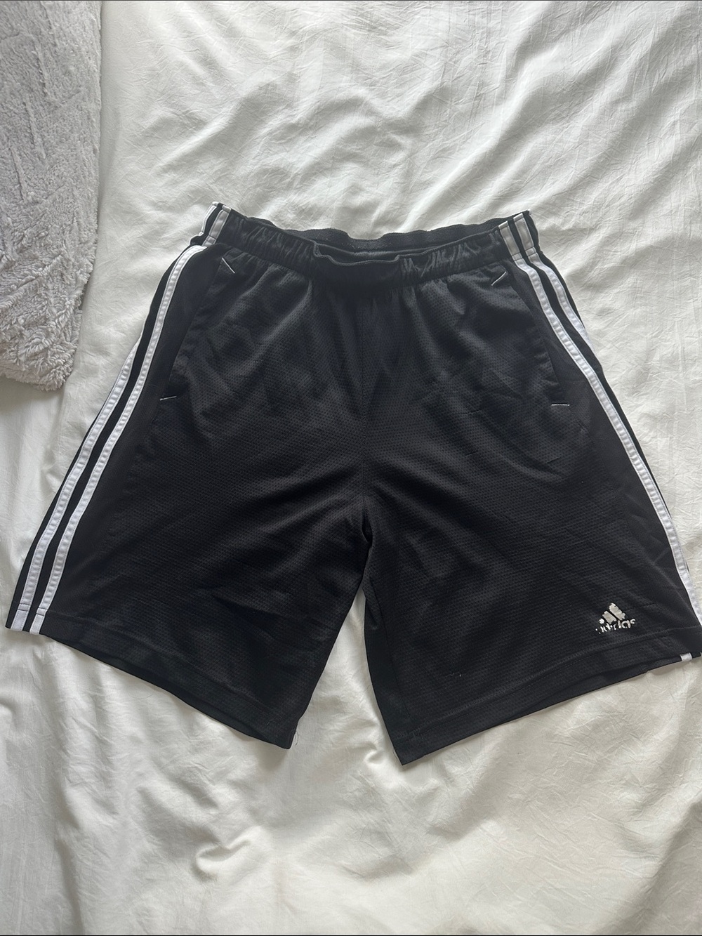 adidas Black Athletic Mesh Shorts with White Side Stripes